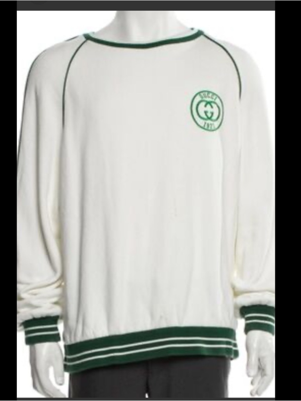 Men's Gucci white cotton jersey sweatshirt green 1921 interlocking G size medium